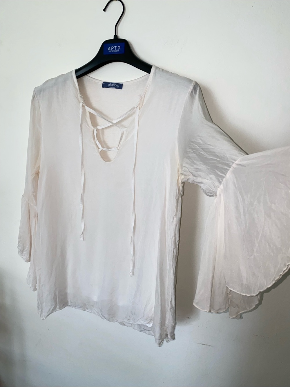 Silk Lace-Up Bell Sleeve Top